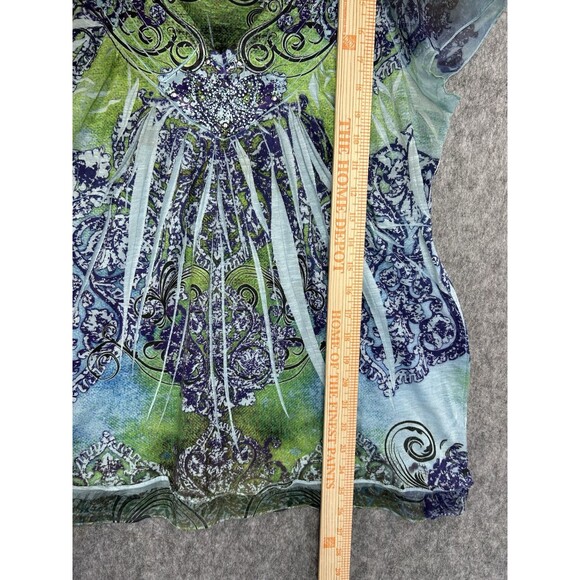 Apt 9 Floral Fairy Beaded Embellished Top Size S Flutter Sleeve Sheer Whimsy - Picture 6 of 9